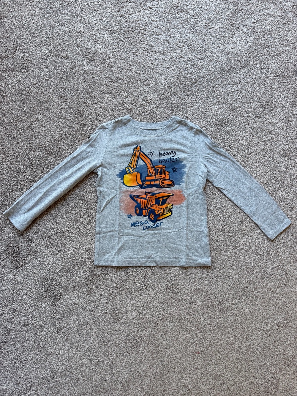 Carter's Gray Long-Sleeve Tee with Orange Construction Trucks